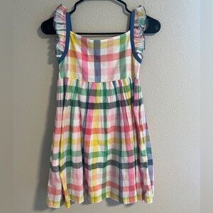 Mini Boden rainbow plaid ruffle strap dress